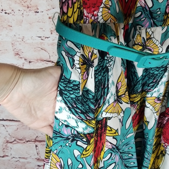 XXS MODCLOTH PARROT TROPICAL COTTON DRESS - Picture 7 of 8